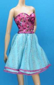 Light Blue Pink Silver Sparkly Strapless Dress Barbie  