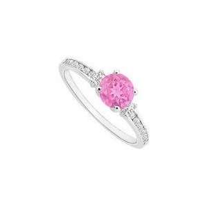  Pink Sapphire and Diamond Engagement Ring  14K White Gold 