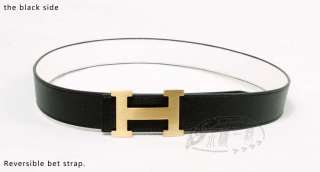 Gold Toned Letter H Buckle Reversible 1.5 Fashion Belts Women&Men 