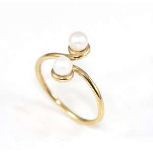  14k Yellow Gold Pearl Cubic Zirconia Toe Ring Jewelry