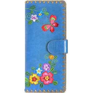  Butterfly and Flowers Embroidery Wallet Large Blue 