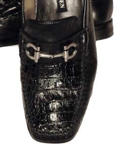 David Eden Black Crocodile Loafer Shoes 9  