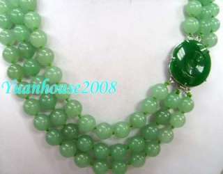 Fashion jewelry 3 Strands Green jade Necklace Jade Clasp  