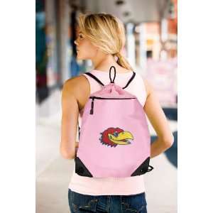 Kansas Pink Drawstring Bag Backpack KU Jayhawks Logo OFFICIAL College 