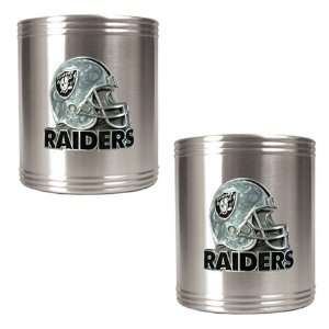  Oakland Raiders NFL 2pc Stainless Steel Can Holder Set  Helmet Logo 