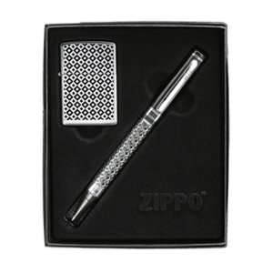  Gift Set Black Diamond Pattern High Polish Chrome / Pen 