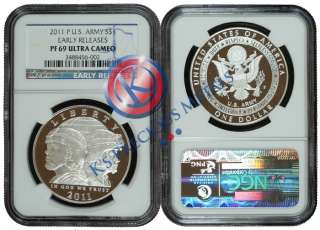 2011 P Army Commemorative Silver Dollar $1 NGC PF 69 PF69UC ER  
