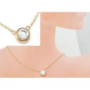  24k Gold Layered GL Round Cubic Zirconia Charm Necklace   Lifetime 