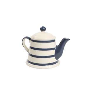  Village Fete Range   Ceramic Blue Horizontal Stripe Teapot 