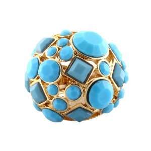 Fashion Cluster Ring; 1L; Gold Metal; Blue Faceted Gemstones; One 
