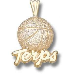 Maryland Terrapins Solid 10K Gold TERPS Basketball Pendant  