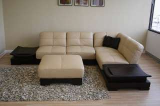 Alba Leather Sectional Sofa with Built in End Tables  