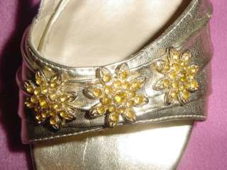 Gold Metallic Open Toe Sling Sandal Gems by Marissa 13W  