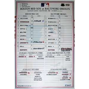  Red Sox at Orioles 8 31 2010 Game Used Lineup Card (MLB 