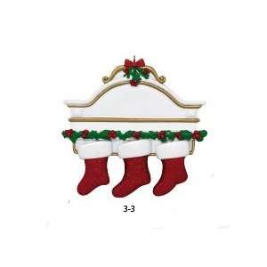 8156 White Mantle with 3 Stockings Personalized Christmas 