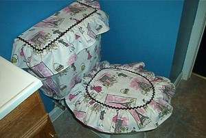  French Chic 3 pc. Toilet Lid Cover Set Waverly Paris Tres Chic Fabric