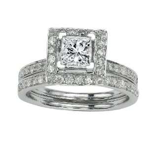  Beautiful Halo Style Pave Set Princess Cut Diamond Engagement Ring 