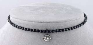 Black Onyx Beaded Choker Necklace w/ Swarovski Crystal Pendant  