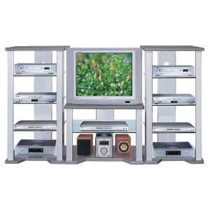  Silver Grey Finish Metal & Glass TV Stand Entertainment 