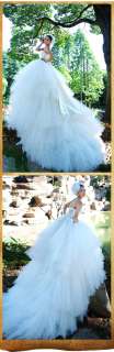 Stunning White wedding dress bride gown huge train  