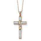 are pave set into this 18 karat yellow gold over sterling silver cross 