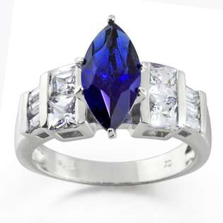 Designer Inspired CZ Blue Sapphire Princess Cut Engagement Ring  Bling 
