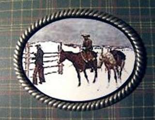 FALLEN COWBOY~REMMINGTON~ MINI ART PICTURE~WESTERN HORSES~ BRASS FRAME 