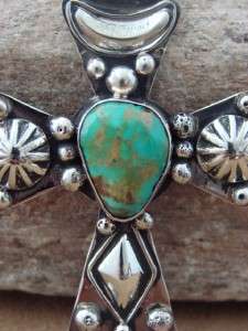   Large Silver & Turquoise Cross Pendant by Albert Cleveland AC  
