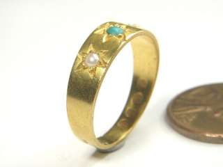 ANTIQUE ENGLISH 18K GOLD TURQUOISE PEARL RING LONDON c1875  