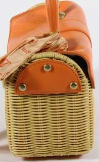 Juicy Couture Straw Woven Orange Leather Heart Clasp Picnic Basket 