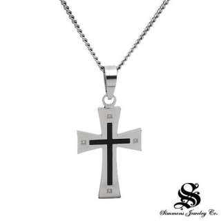 SIMMONS New Cross Necklace With Genuine Diamonds in Black Enamel and 