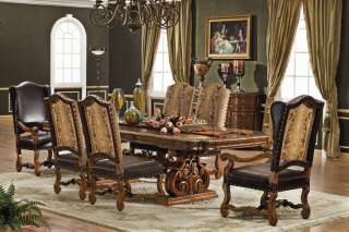 8Pc Antiqued Walnut Jacobean Dining Room Suite Set  