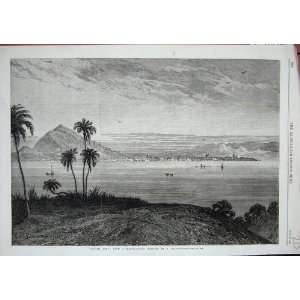  View Panama Port 1868 Mountains Trees Boats Fine Art