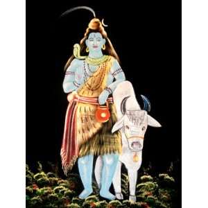 Indian Hindu God Lord Shiva Handmade Art Oil Painting on Velvet Fabric 