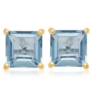   Gold, December Birthstone, Blue Topaz 6 mm Square Earrings Jewelry