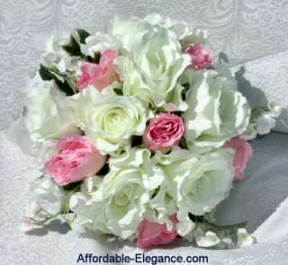 PINK CREAM Roses Silk Bouquets WEDDING Flowers SET NEW  