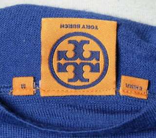 Tory Burch Royal Blue Logo Button Cardigan Classic Merino Wool Sweater 