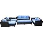   Patio Sectional 9 Piece Set in Espresso with Light Blue Cushions