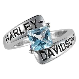 Harley Davidson Silver Crossroads Birthstone Ring   March Aqua Blue 