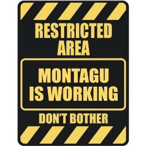   RESTRICTED AREA MONTAGU IS WORKING  PARKING SIGN
