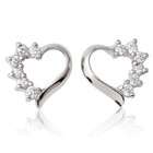   Silver and Cubic Zirconia High Polished Heart Shaped Post Earrings