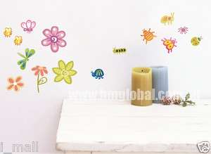 CUTE INSECTS,BUGSFLOWERS Kids Removable Wall Sticker For Kids Room 