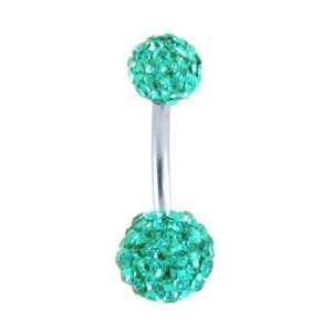  Stainless Steel Belly Ring with Teal Crystals Jewelry