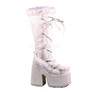 DEMONIA 5 Knee Wht Pu Fur Trimed Knee Boo 