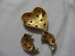 Pretty Vintage Demi Parure Kramer Heart Brooch Earrings  