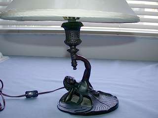   Art Nouveau Bronze Lady With the Torch Lamp & Shade ~L@@K~  