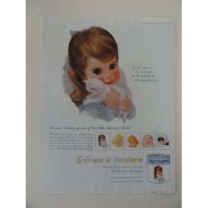 Vintage 50s full page print ad. (little girl,brown eyes,white kitten 