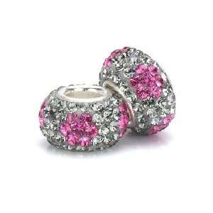 Bella Fascini Gray & Raspberry Pink Flowers Swarovski Crystal Element 