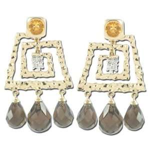    14K Yellow Gold Dangle Smoky Topaz & Diamond Earrings Jewelry