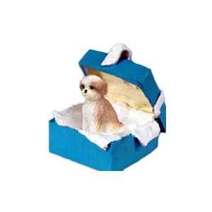  Shih Tzu Puppy Cut Blue Gift Box Dog Ornament   Brown 